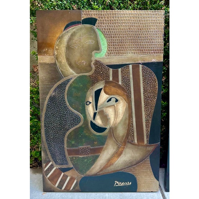 Pair Mid-Century Picasso-Style Carved & Gilded Wood Panels Attributed to Enrico Baj For Sale - Image 4 of 18
