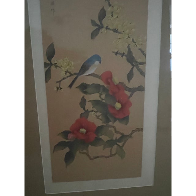Chinoiserie Original Painting Bird With Flowers Signed For Sale - Image 4 of 9