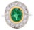 Circa 1935 Halo Ring, Art Deco Era, Natural Emerald and Diamonds, French Platinum For Sale