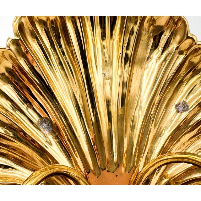 Brass Vintage Scalloped Shell Brass Wall Candle Sconce- Hollywood Regency or Coastal Glam For Sale - Image 8 of 8