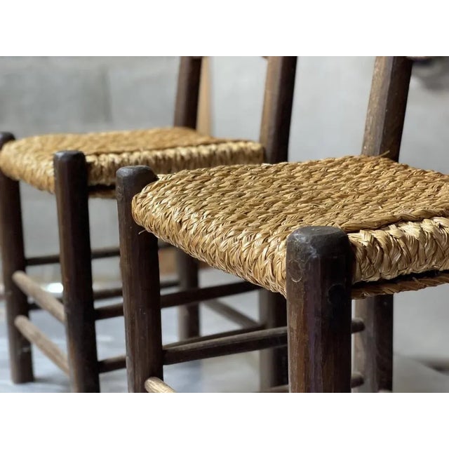 Set of Rustic Straw Side Chairs in the style of Perriand, France, 1950s For Sale - Image 6 of 9