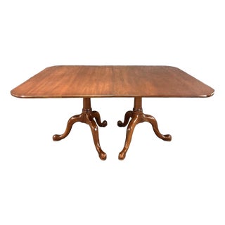 1970s Henkel Harris Solid Wild Black Cherry Double Pedestal Dining Table - 3 Leaves For Sale