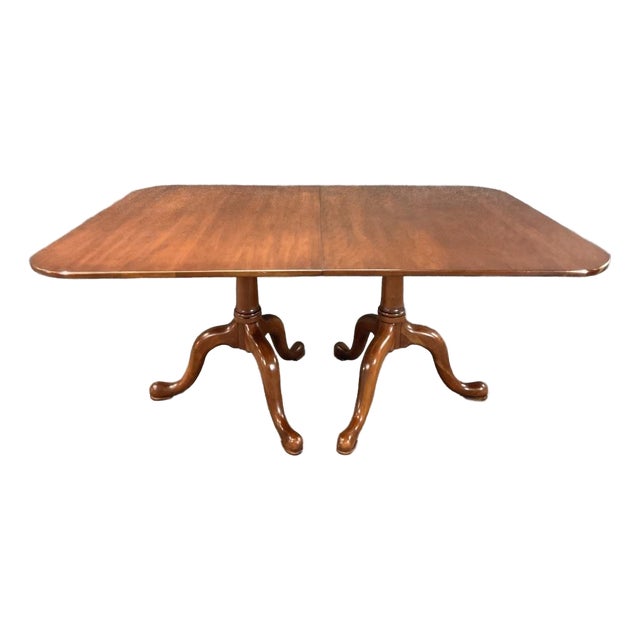 1970s Henkel Harris Solid Wild Black Cherry Double Pedestal Dining Table - 3 Leaves For Sale