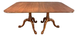 1970s Henkel Harris Solid Wild Black Cherry Double Pedestal Dining Table - 3 Leaves