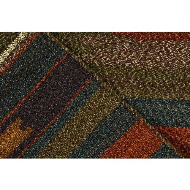 1980s Vintage Sofreh Kilim Rug in Green With Blue and Orange Geometric Patterns For Sale In New York - Image 6 of 7