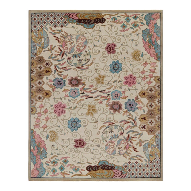 Rug & Kilim’s Chinese Art Deco Style Rug in Beige With Floral Patterns ...