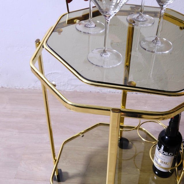 Bar Trolley with Removable Smoked Glass Tray for Metal Bottles, 1970s For Sale - Image 13 of 18