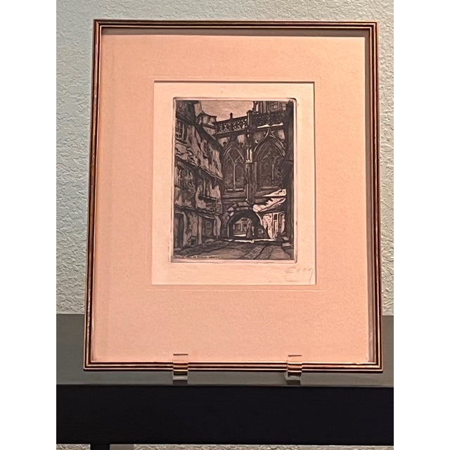 1930s Vintage Signed Emile LeRoi French Etching Falaise Normandy Framed Art For Sale - Image 5 of 6