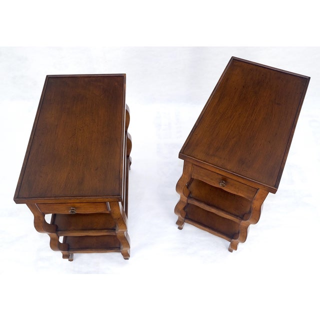 Brown Pair of Baker 3 Tier One Drawer Rectangle Side End Tables Stands MINT For Sale - Image 8 of 13