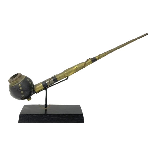 Early 20th Century Ceremonial Carved Smoking Pipe of the Dinka Tribe Professionally Mounted For Sale