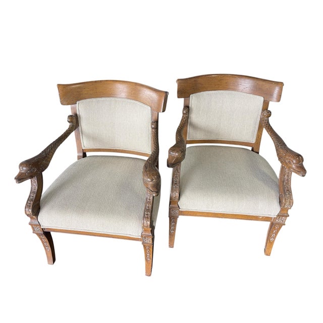 Late 20th Century French Empire Style Neoclassical Carved Dolphin Chairs, a Pair For Sale - Image 5 of 12