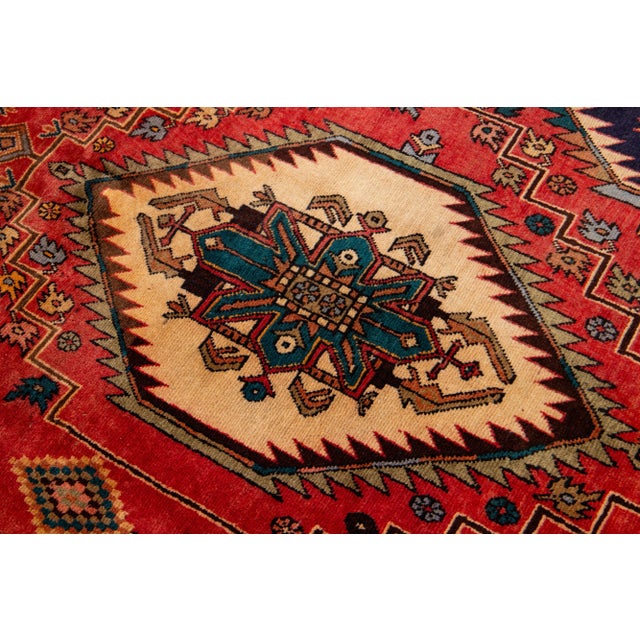 Vintage Heriz Red and Blue Wool Rug Allover Design For Sale - Image 4 of 8