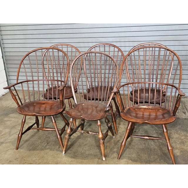 Richard Dimes Company Share Set of 6 d.r. DImes Bow Back Windsor Chairs Bench Made For Sale - Image 4 of 10