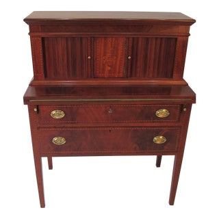 1940s Custom Made Mahogany Tambour Desk 2pc For Sale