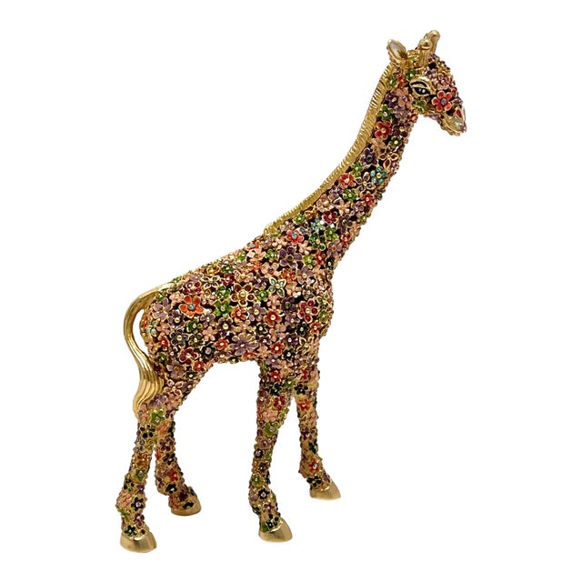 Jay Strongwater Goodwin Mille Fiori Giraffe Figurine Limited Edition 115/350 Swarovski Crystal Enamel 14k Gold Finish Pewter Luxury Collectible Decor For Sale