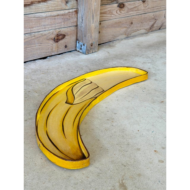 Yellow Vintage Hand Painted Papier-Mâché Banana Serving Tray, Made in Mexico For Sale - Image 8 of 12