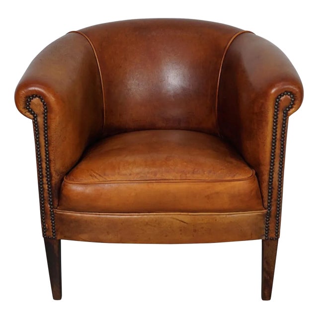Vintage Dutch Cognac Colored Leather Club Chair For Sale