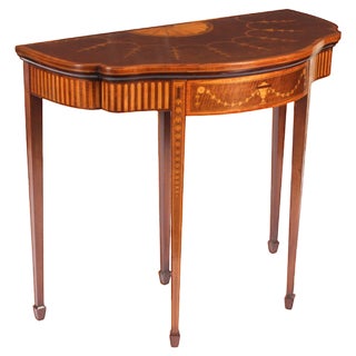 19th Century Mahogany and Satinwood Inlaid Serpentine Card Console Table For Sale