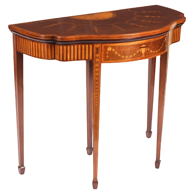 19th Century Mahogany and Satinwood Inlaid Serpentine Card Console Table For Sale