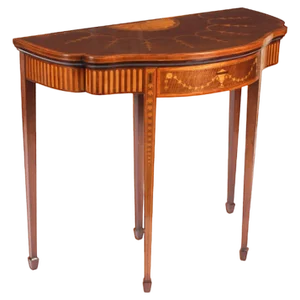 19th Century Mahogany and Satinwood Inlaid Serpentine Card Console Table