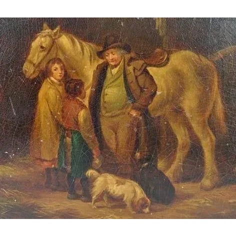 English Antique Had Painted Paper Mache Scenic Tray W Horses & Dogs For Sale - Image 3 of 5
