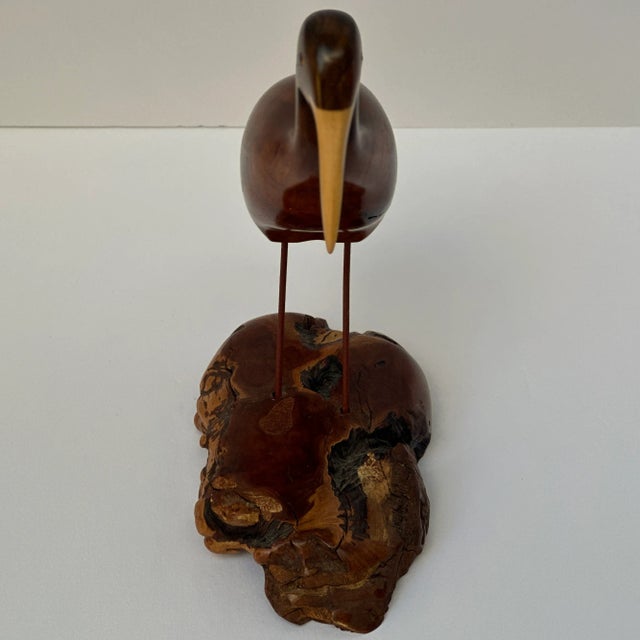 2000 - 2009 Artist Signed Bruce Stamp Hand Carved Hardwood Shorebird Sculpture on Burl Base For Sale - Image 5 of 9
