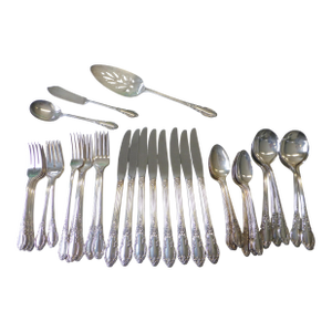 1950s Mid-Century Modern Enchantment 1881 Rogers Oneida Silver Plate Flatware Set Daffodil Flower - 42 Piece