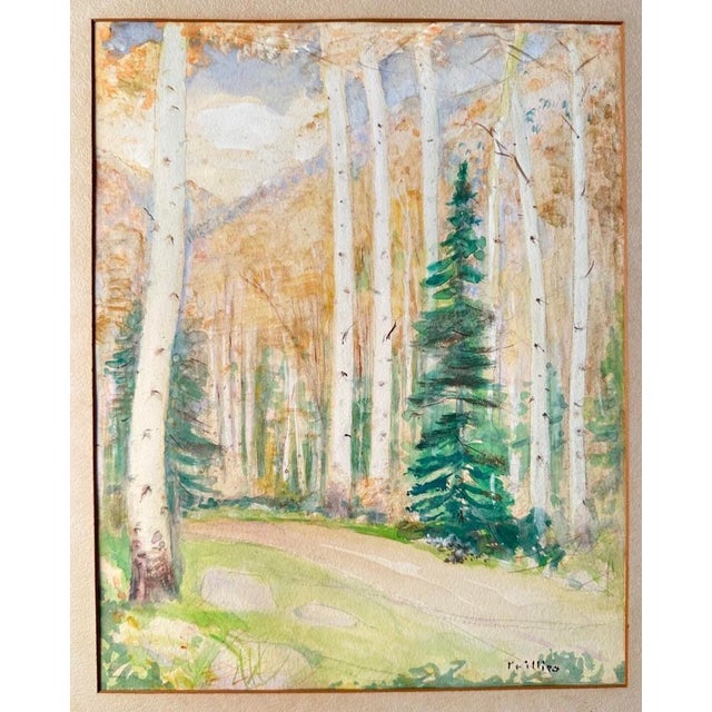 Illustration 1950s Bert G. Phillips (1868–1956) "Fall Aspens" Watercolor Painting For Sale - Image 3 of 12