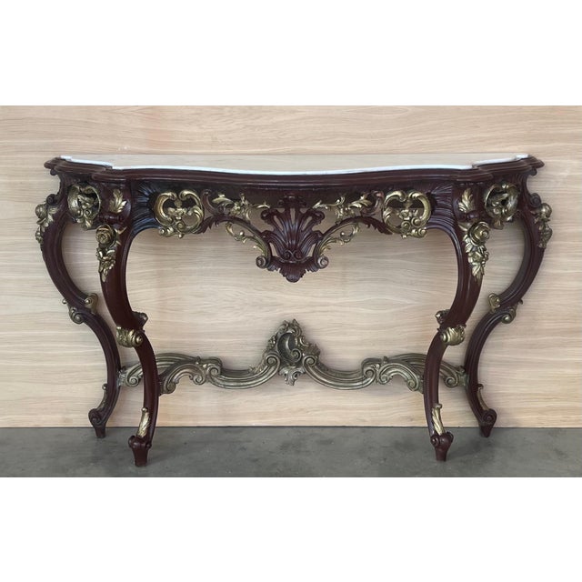 Early 20th Century Large French Regency Carved Walnut Console Table with Gilted details and marble For Sale - Image 16 of 18
