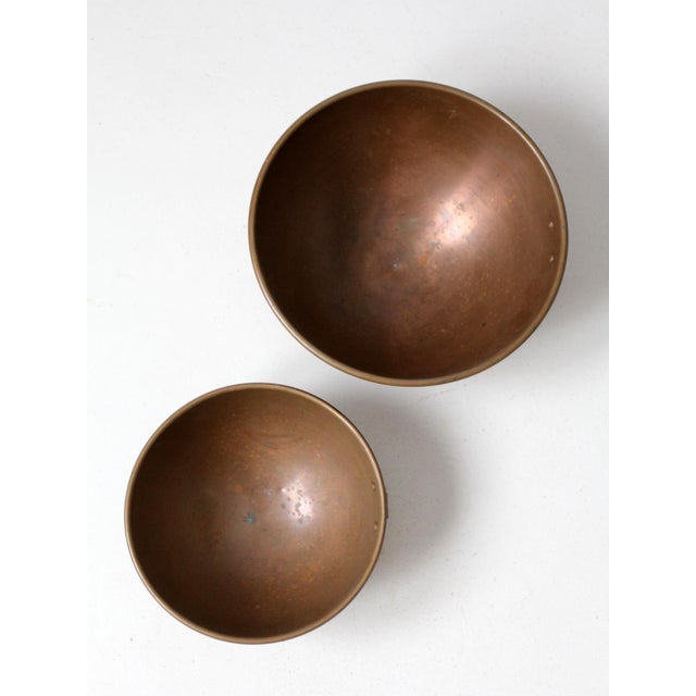 Vintage Copper Mixing Bowls With Hanging Rings Pair For Sale - Image 4 of 13