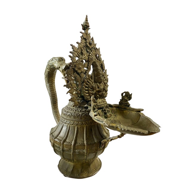 Rare 19th Nepalese Bronze Ritual Vessel W/Dieties For Sale - Image 4 of 11