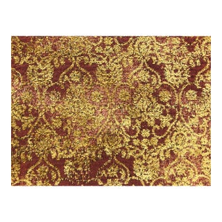Kravet Rusty Red Mustard Gold Medallion Chenille Distressed Antiqued Damask Upholstery Drapery Fabric For Sale