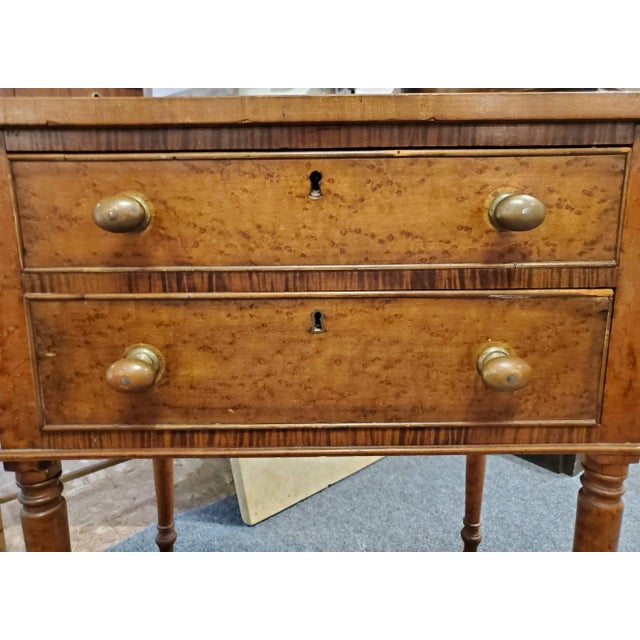 Brown Mid-19th Century Birdseye Maple Two-Drawer Side Table For Sale - Image 8 of 13