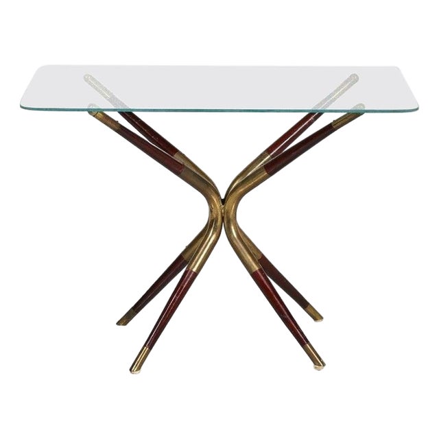 Vintage Italian Coffee Table in Mahogany and Brass, 1960s For Sale