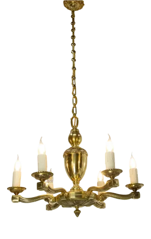 French Brass Chandelier, 1940s