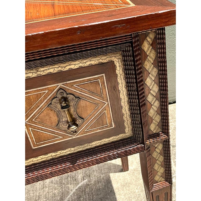 Vintage Alphonse Marina Carved Wood Console Table With Bone Inlay For Sale - Image 9 of 14