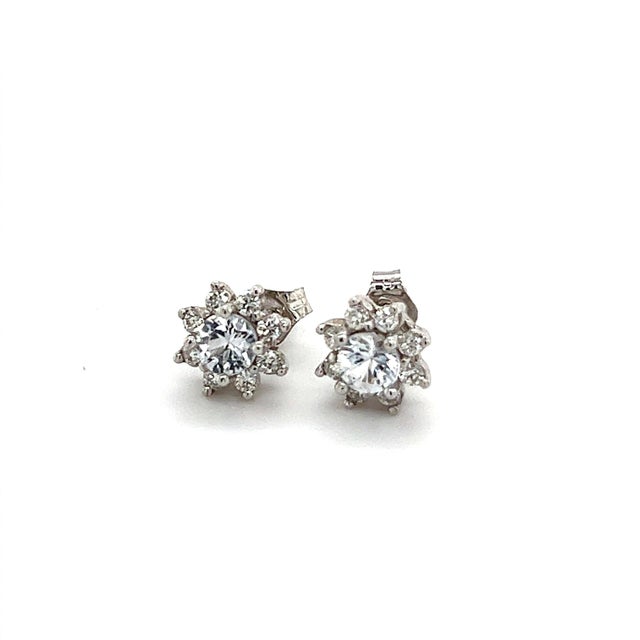 Traditional Natural Sapphire Diamond Halo Stud Earrings 14k Gold 1.02 TCW Certified For Sale - Image 3 of 10