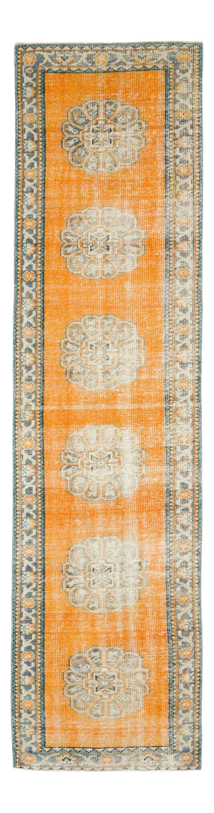 Vintage Turkish Oushak Handmade Wool Cotton Orange Runner