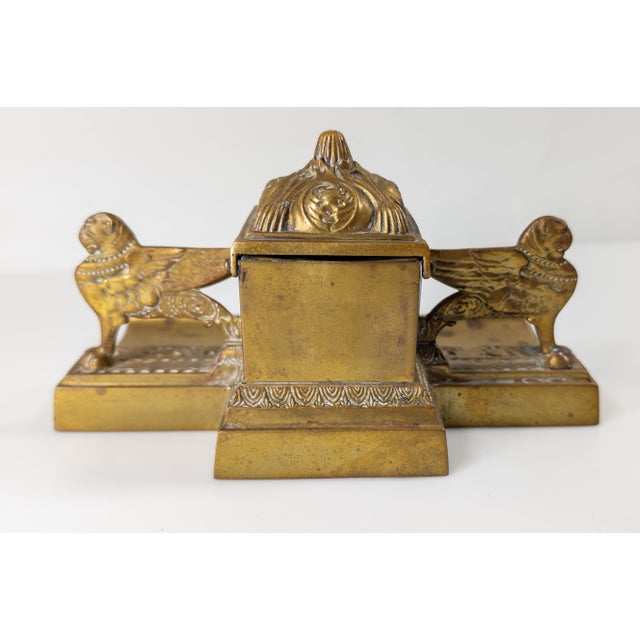 19th Century Gilt Bronze Inkwell Deskset With Griffins For Sale - Image 4 of 10