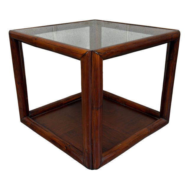 Vintage Italian Square Coffee Table in Wood and Glass, Double Top, 1960s For Sale