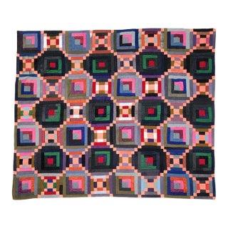 19th C Rare Wool Amish Log Cabin For Sale