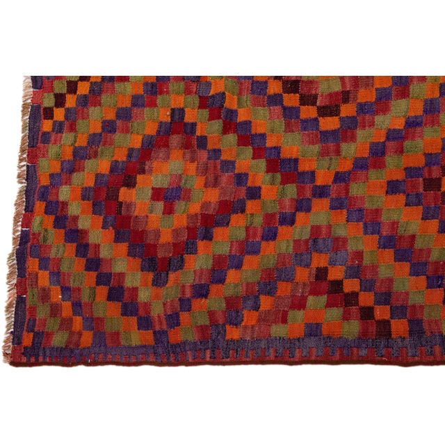 1960s Vintage Turkish Kilim Red Handmade Geometric Wool Rug For Sale - Image 4 of 8