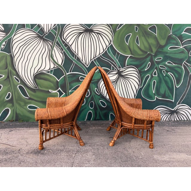 Copper Ralph Lauren Style Bamboo & Rattan Wingback Chairs - A Pair For Sale - Image 8 of 11