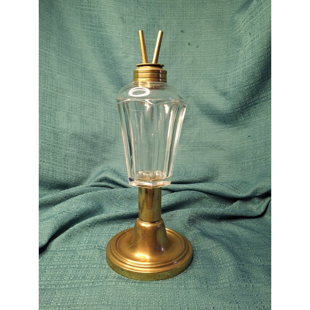Mid 19th Century Rare Mid 19th Century Eapg Flute Pattern Camphene Fluid Burner Lamp Weighted Bronze Base For Sale - Image 5 of 11