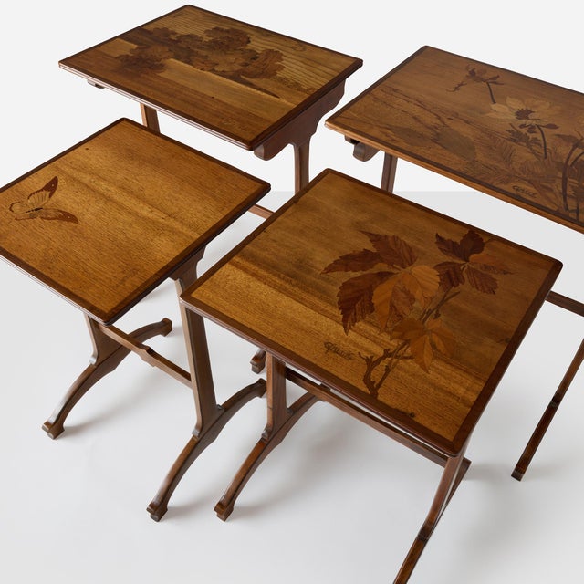 Brown Early 20th Century Art Nouveau Nesting Tables with Botanical Marquetry by Émile Gallé For Sale - Image 8 of 9