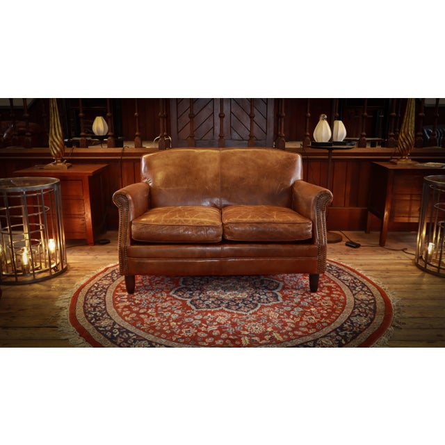 Small Gordon 2 Seater Sofa in Antique Whisky Cigar Leather from Coach House For Sale - Image 4 of 10