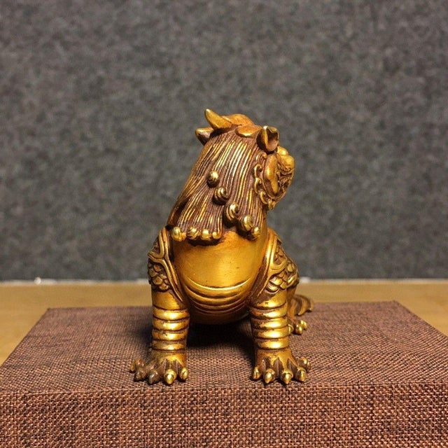 Late 20th Century Vintage Gilt Copper Figure of Diting – Mythical Beast Statue For Sale - Image 5 of 9