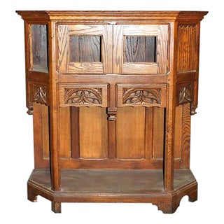 Antique Rare Gothic Oak Server Cabinet For Sale