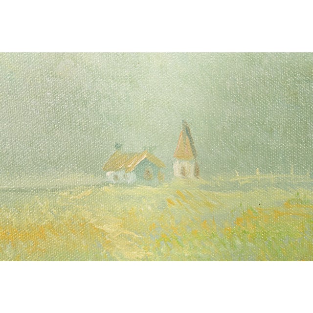 Wood Original Artist Signed K. Kirum "Church in the Dale" Oil Painting in Carved Giltwood Frame For Sale - Image 7 of 16