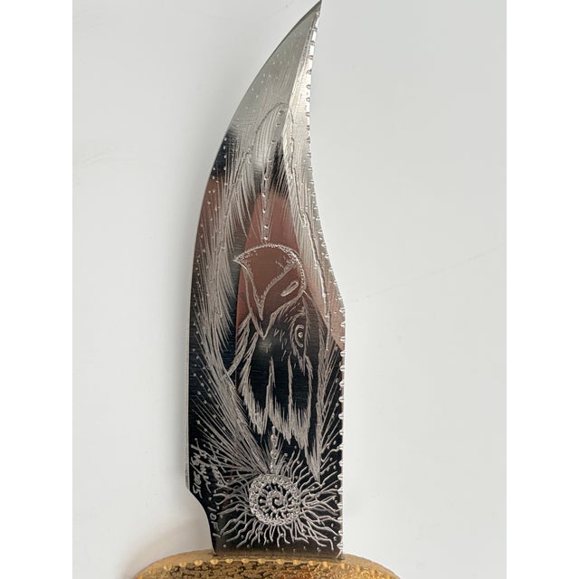 Signed Travis Palmer Bocephus Custom Bowie Knife Stag Turquoise Stand For Sale - Image 4 of 10